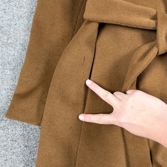 Ellen Tracy Brown Wool Long Belted Wrap Coat Women’s 8 Removable Fox Fur Collar - Picture 9 of 14